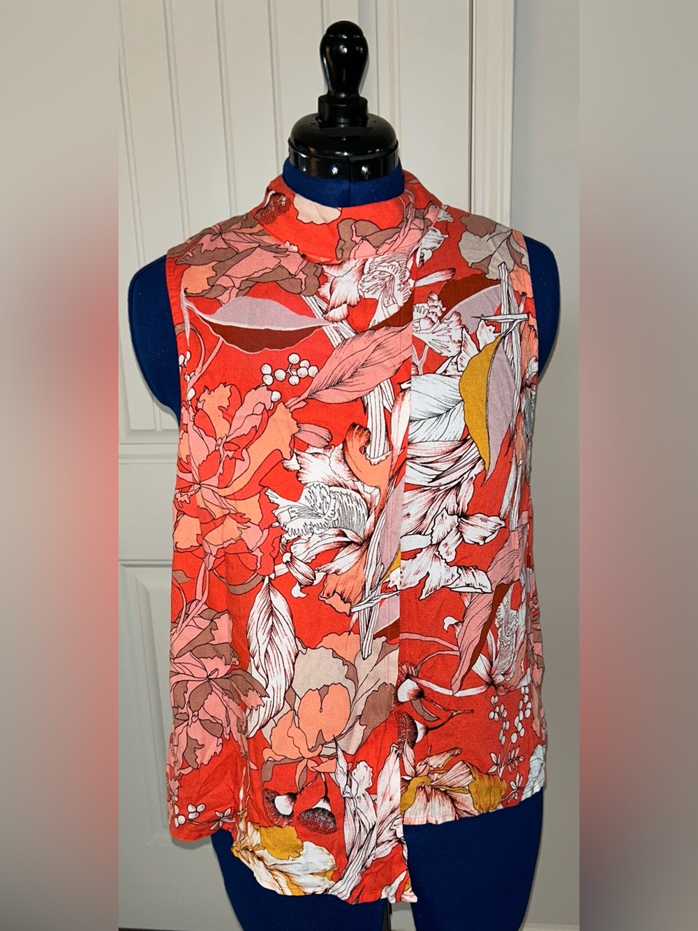 MINKPINK Sleeveless Floral Multi-Colored Mock Neck Faux-Wrap Top